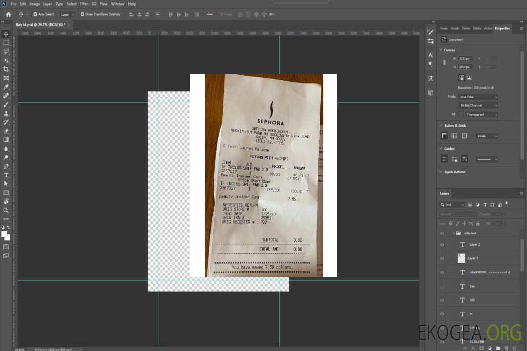 Reçu de paiement du magasin Sephora template